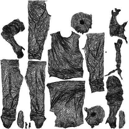 3D people model man bathroom, scanned human for 3ds Max rendering, wireframe top-down view