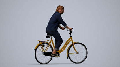 photogrammetry 3D man casual cycling, realistic human model archviz FBX, side view render