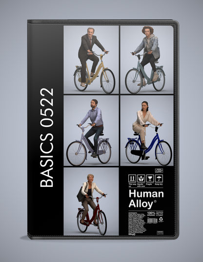 5x realistic 3D people cycling pack, scanned archviz collection for Blender and 3ds Max
