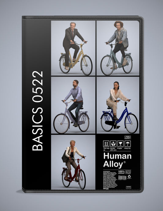 5x realistic 3D people cycling pack, scanned archviz collection for Blender and 3ds Max
