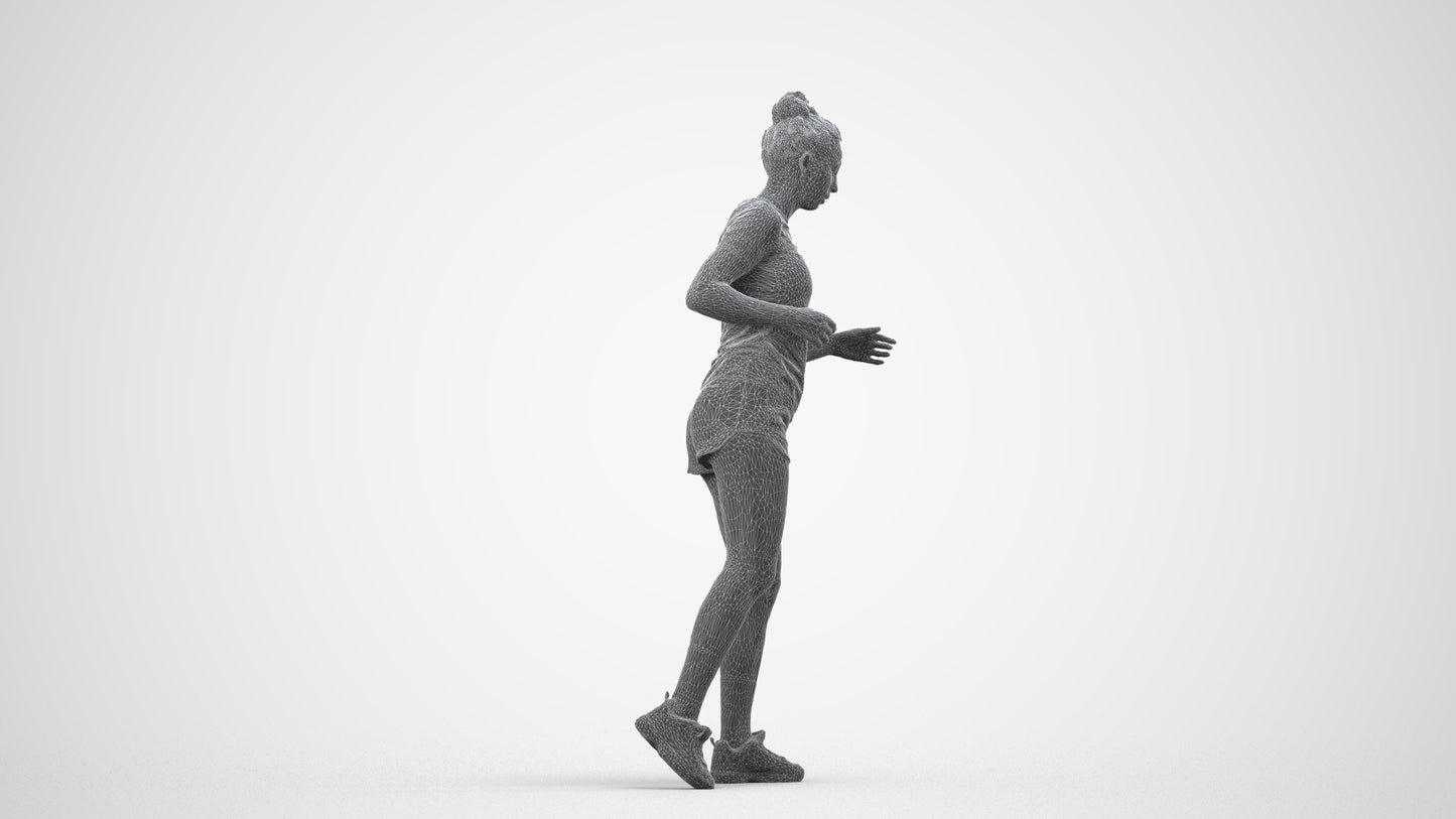 3D people model woman sport, scanned human for 3ds Max rendering, wireframe side view