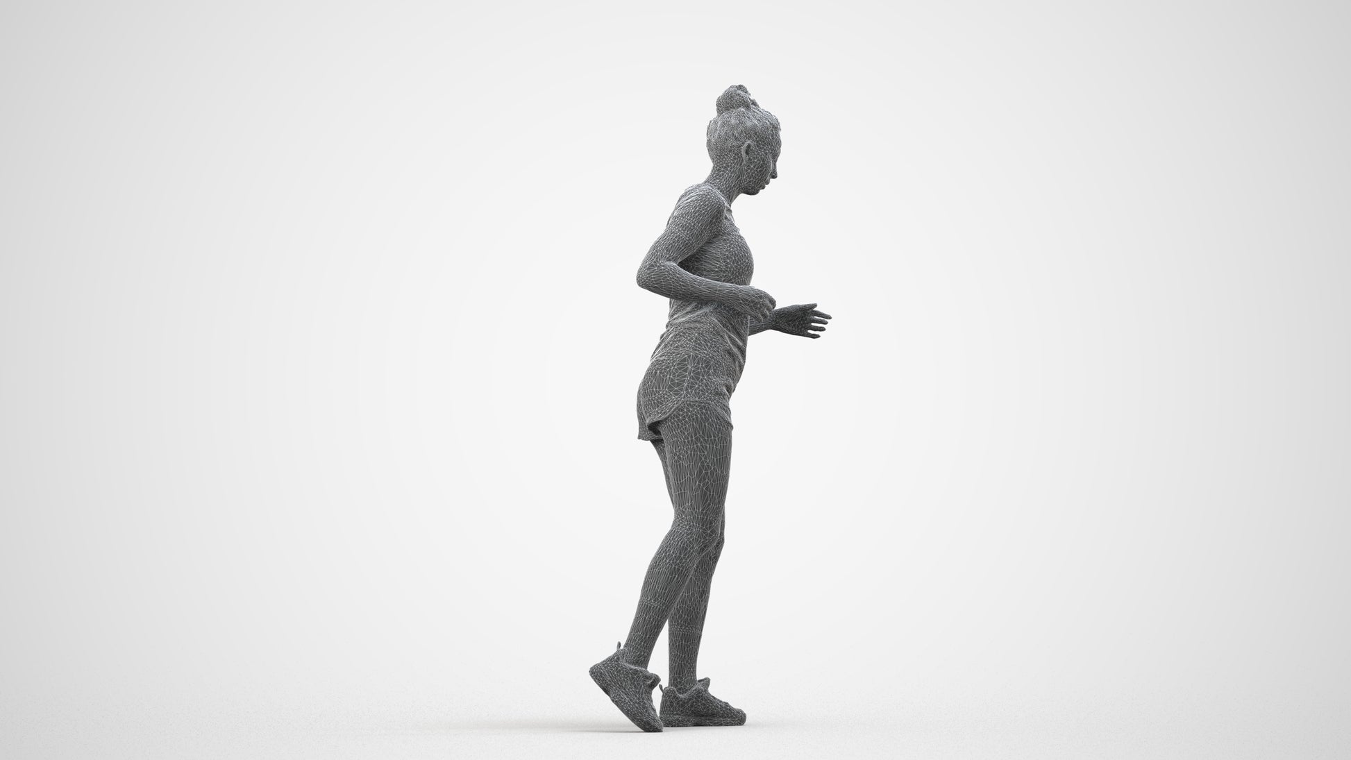 3D people model woman sport, scanned human for 3ds Max rendering, wireframe side view