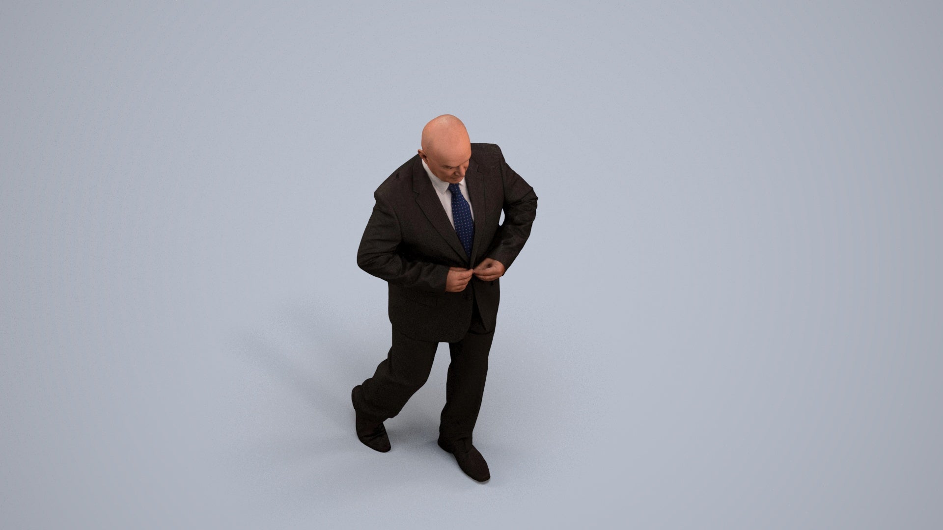 3D human model senior man business mix, photogrammetry scanned person for archviz, back view render