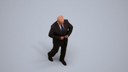 3D human model senior man business mix, photogrammetry scanned person for archviz, back view render