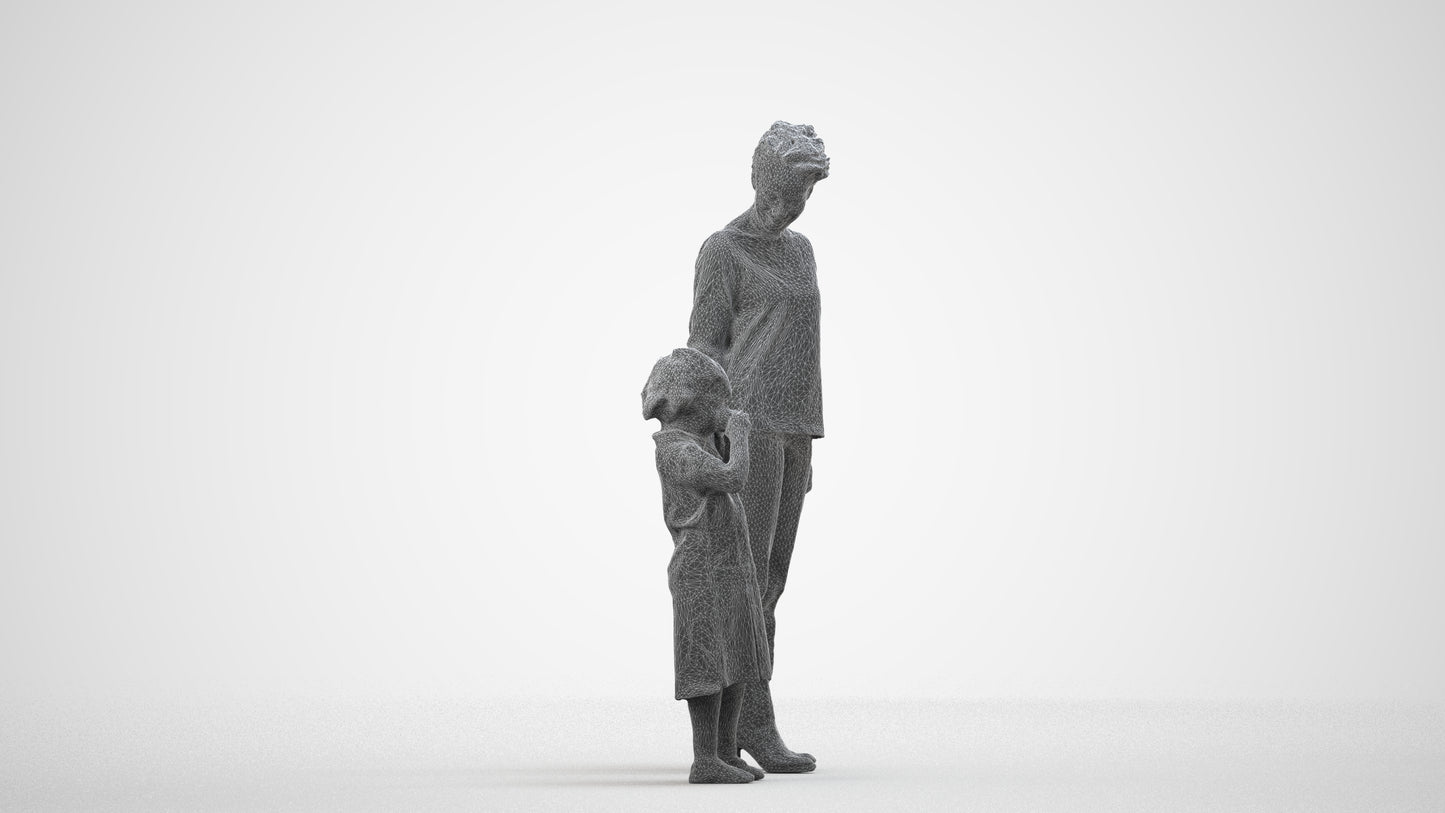 scanned 3D girl casual kids, photogrammetry people for Enscape and V-Ray, wireframe side view