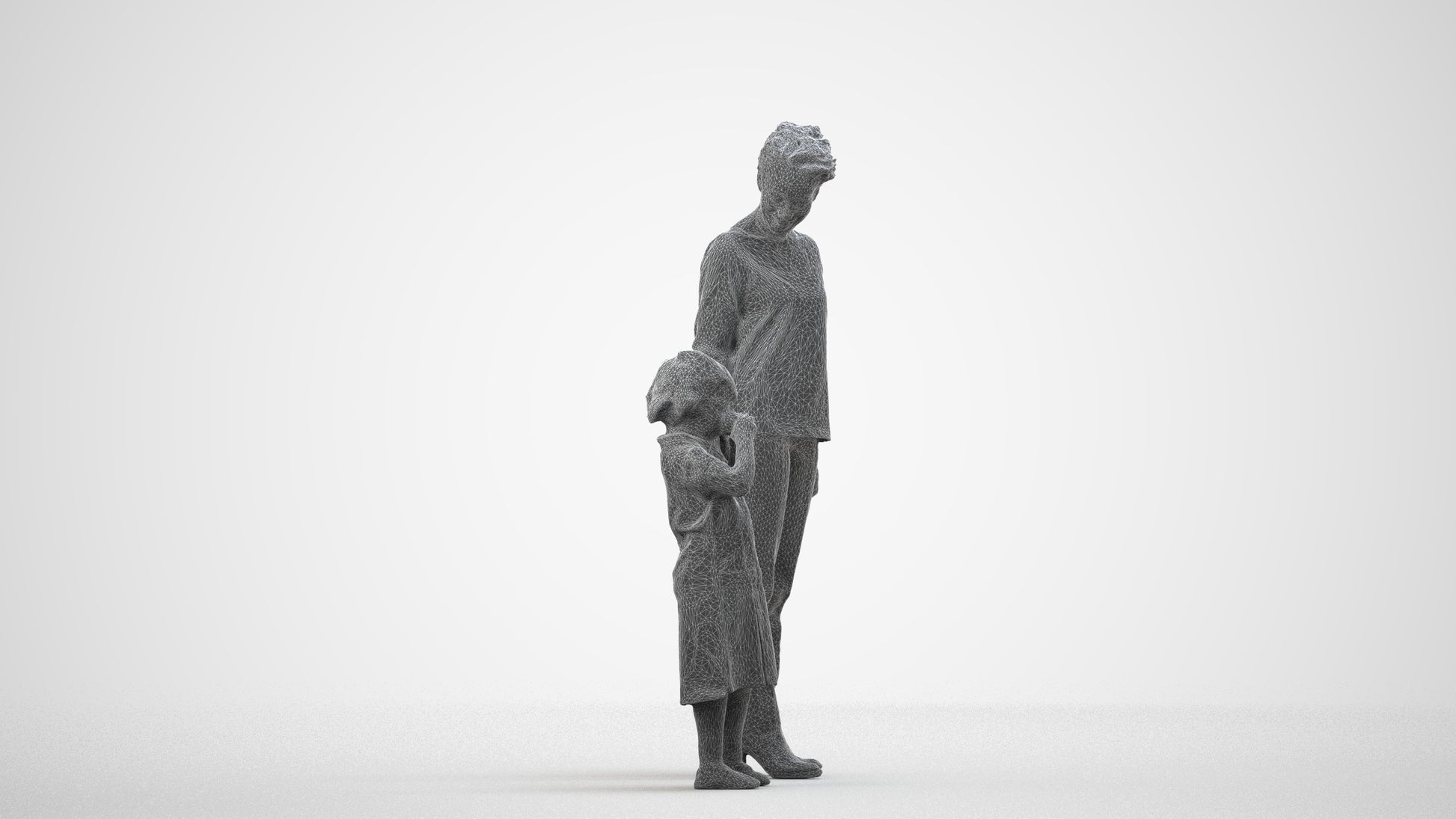 scanned 3D girl casual kids, photogrammetry people for Enscape and V-Ray, wireframe side view