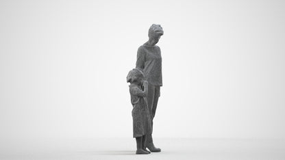 scanned 3D girl casual kids, photogrammetry people for Enscape and V-Ray, wireframe side view