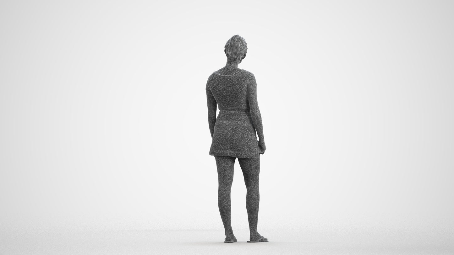 3D people model woman casual standing, scanned human for 3ds Max rendering, wireframe front view