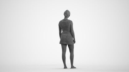 3D people model woman casual standing, scanned human for 3ds Max rendering, wireframe front view