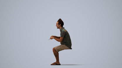 scanned 3D man casual sitting, photogrammetry people for Enscape and V-Ray, three-quarter view render