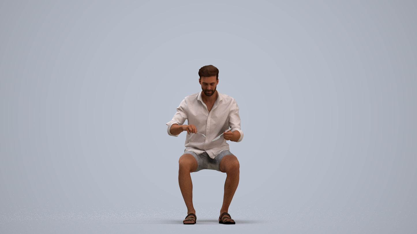 scanned 3D man casual sitting, photogrammetry people for Enscape and V-Ray, standing pose render