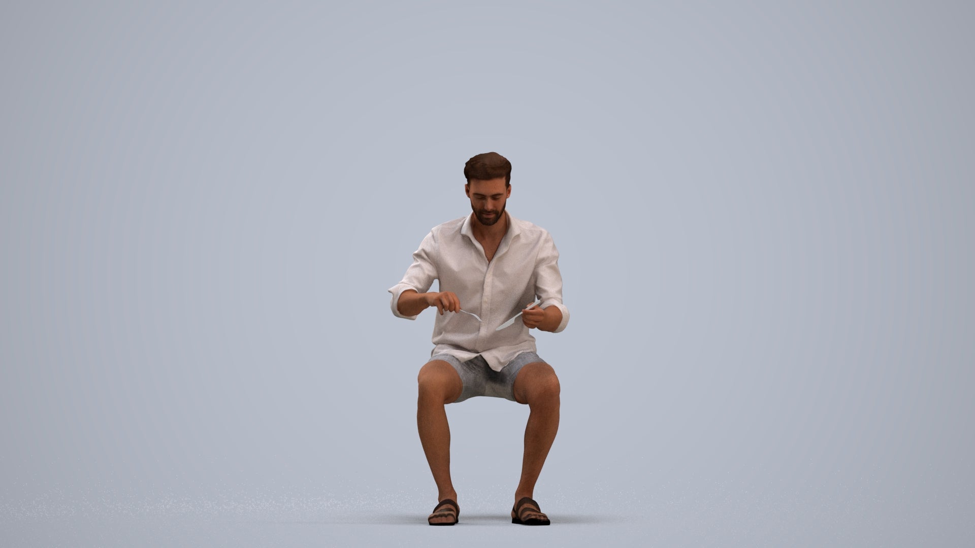 scanned 3D man casual sitting, photogrammetry people for Enscape and V-Ray, standing pose render