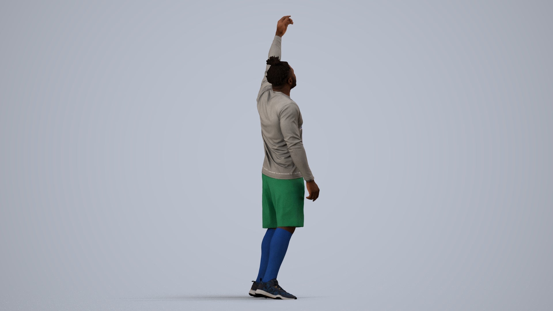 3D human model man sport, photogrammetry scanned person for archviz, side view render