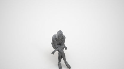 3D people model woman casual sitting, scanned human for 3ds Max rendering, wireframe three-quarter view
