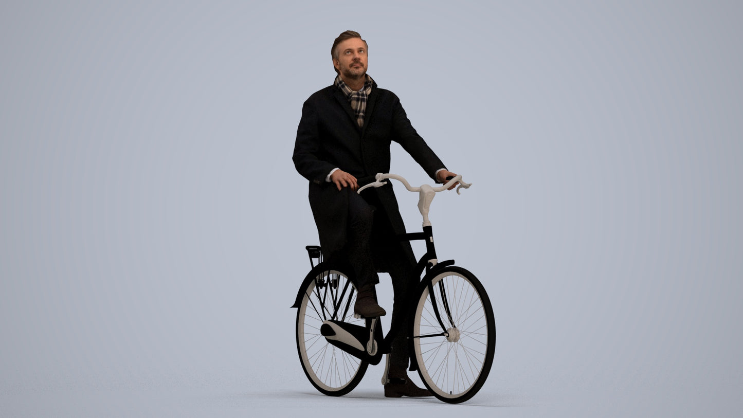 3D scanned man cycling business, photorealistic archviz people for Enscape and SketchUp, standing pose render