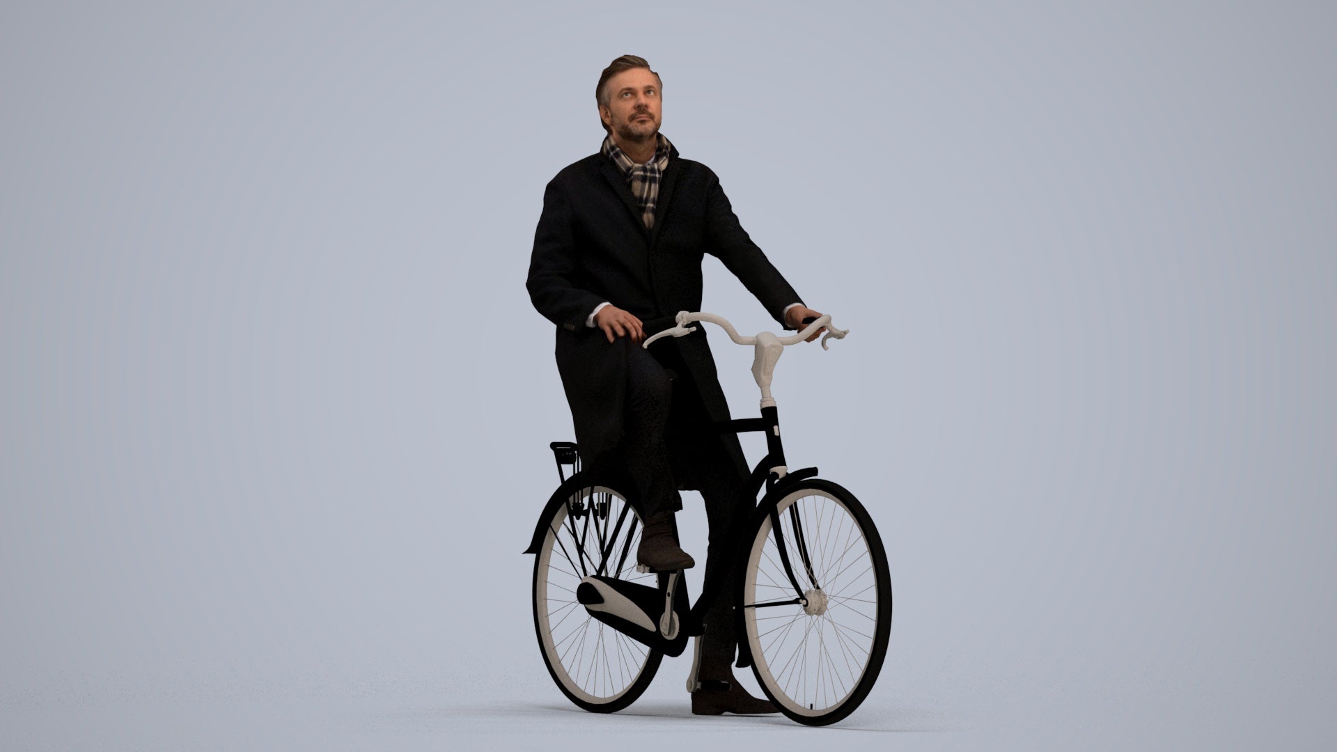 3D scanned man cycling business, photorealistic archviz people for Enscape and SketchUp, standing pose render