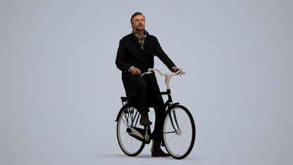 3D scanned man cycling business, photorealistic archviz people for Enscape and SketchUp, standing pose render