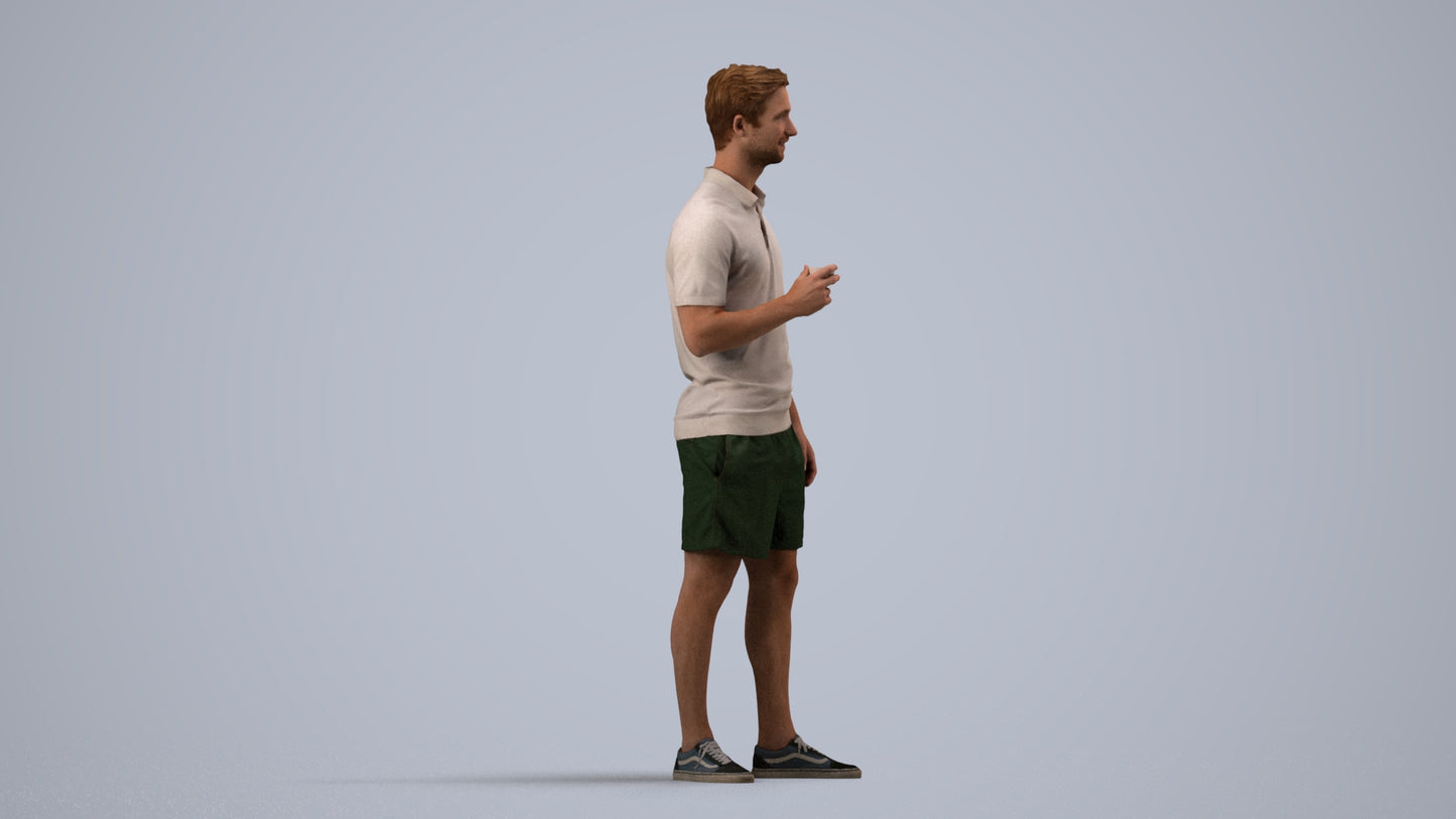scanned 3D man casual standing, photogrammetry people for Enscape and V-Ray, side view render