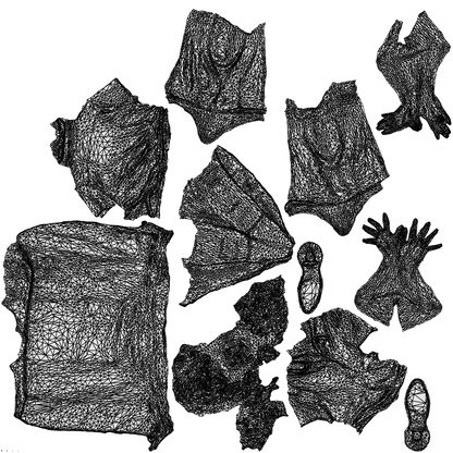 3D people model woman hospitality, scanned human for 3ds Max rendering, wireframe top-down view