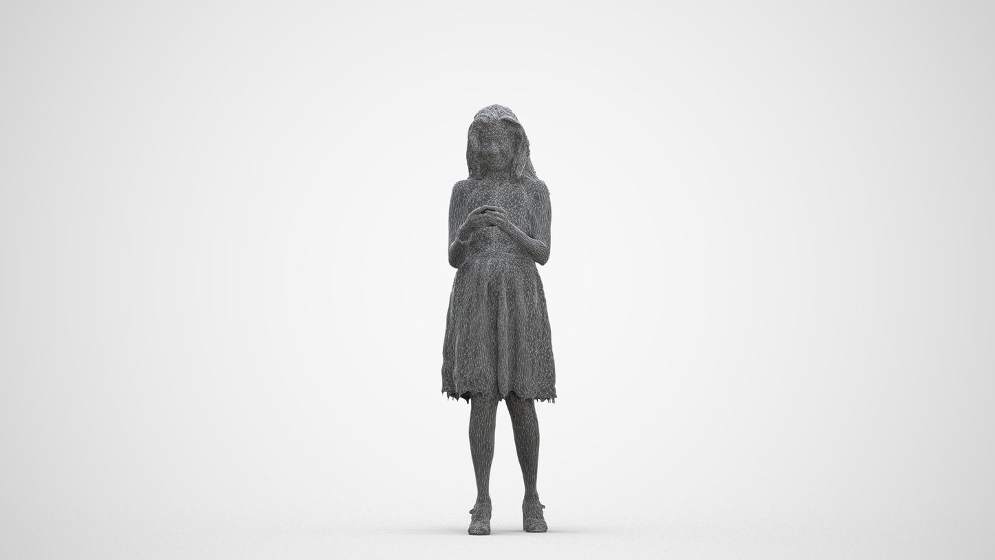 3D people model woman formal standing, scanned human for 3ds Max rendering, three-quarter front view render