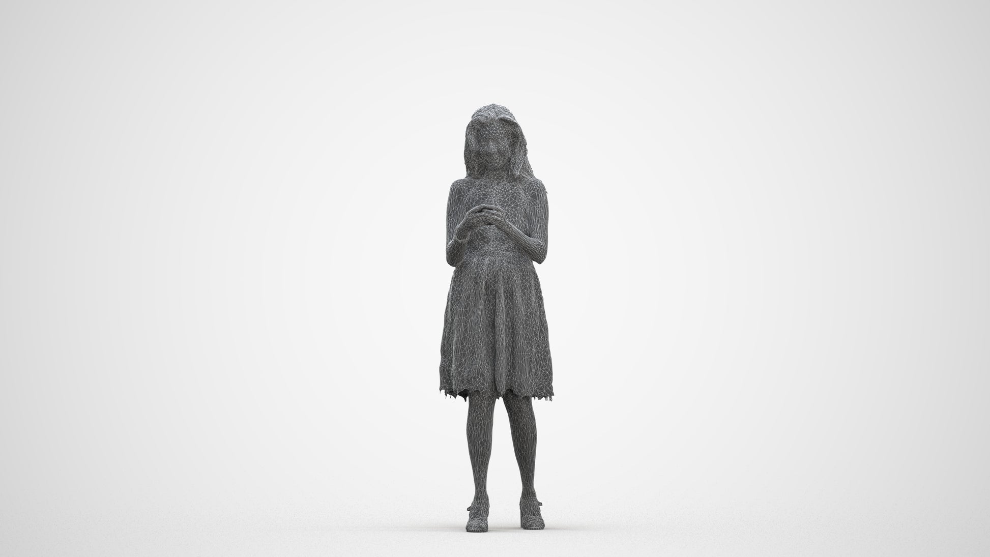 3D people model woman formal standing, scanned human for 3ds Max rendering, three-quarter front view render