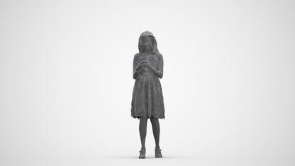 3D people model woman formal standing, scanned human for 3ds Max rendering, three-quarter front view render