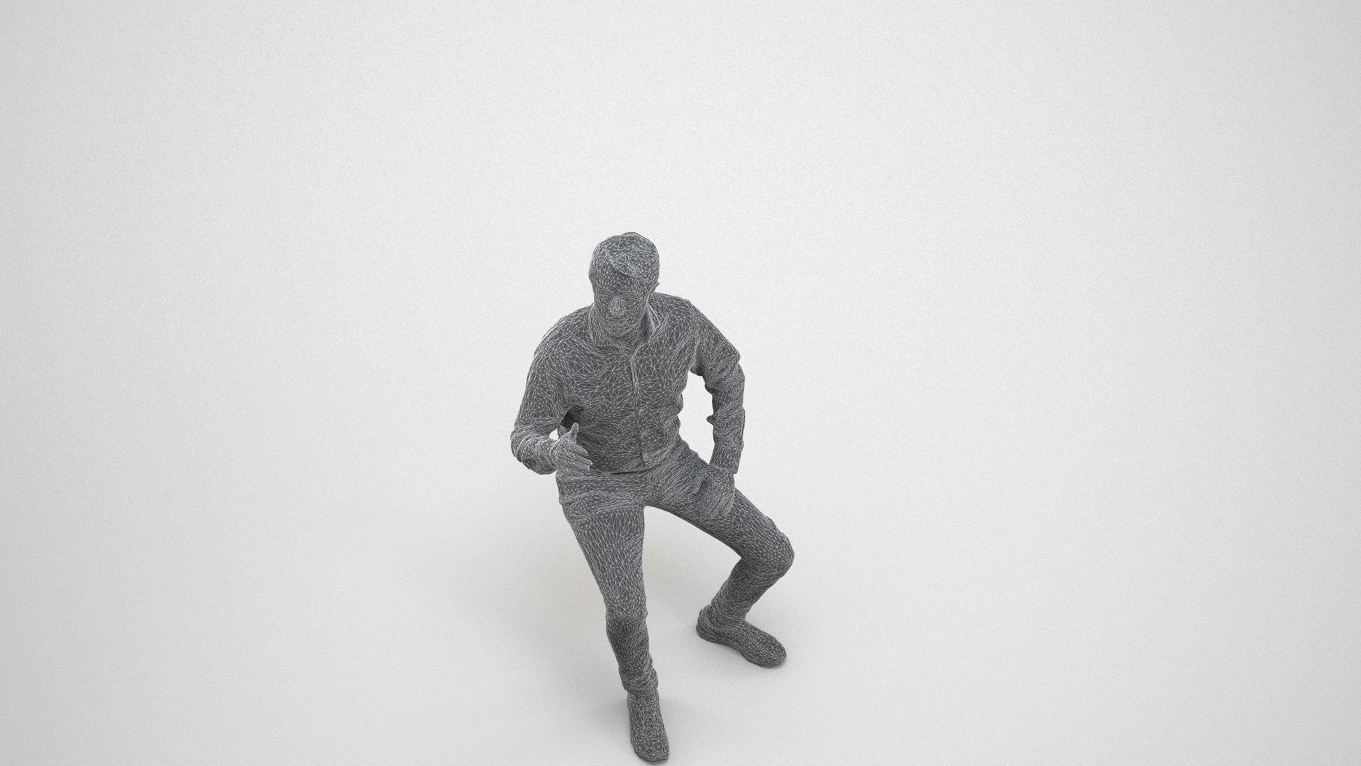 realistic 3D man business sitting, scanned archviz people for Blender and 3ds Max, wireframe three-quarter view