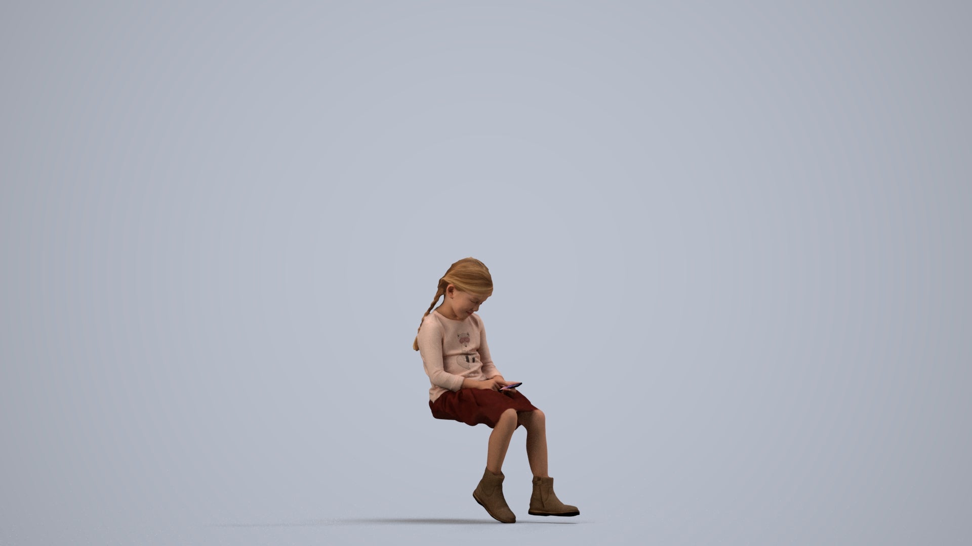 realistic 3D people girl casual kids, render-ready for V-Ray and Corona, FBX OBJ, side view render