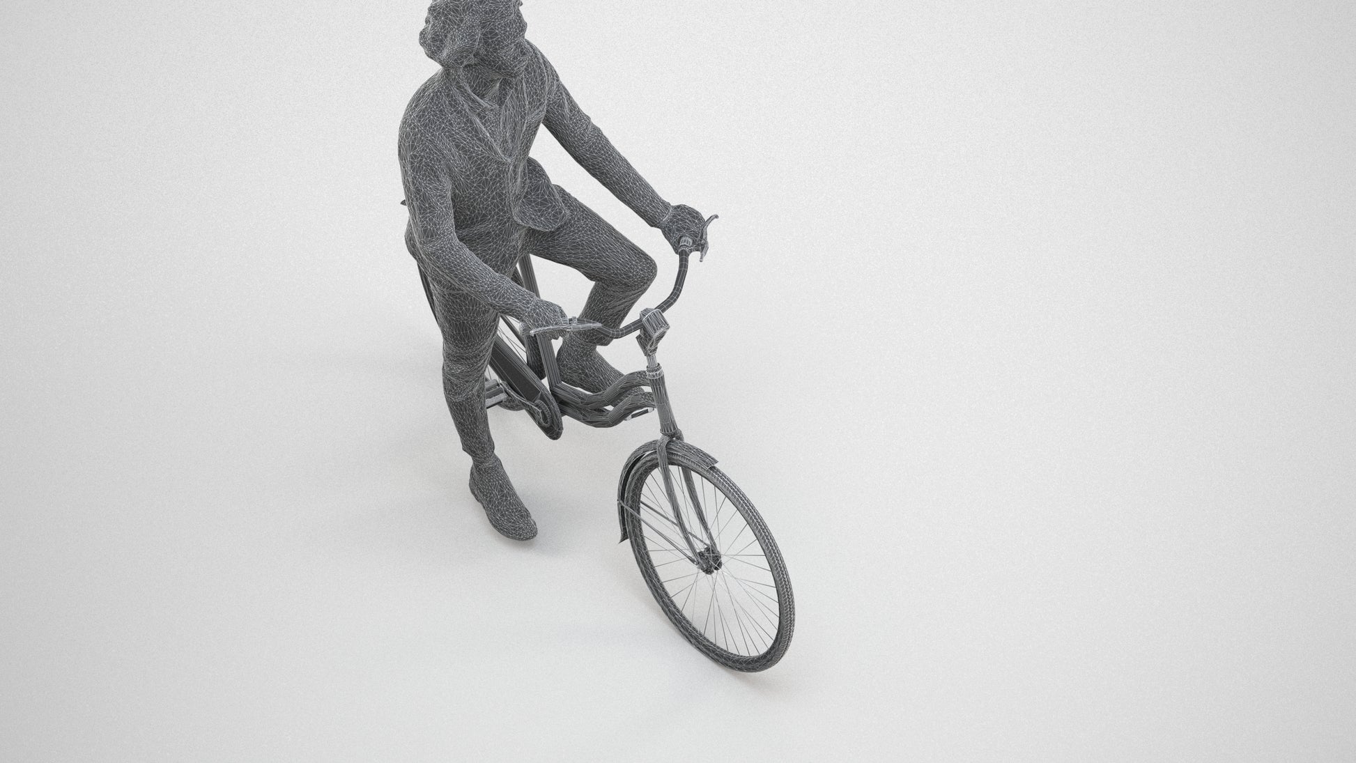 scanned 3D man business cycling, photogrammetry people for Enscape and V-Ray, wireframe three-quarter view