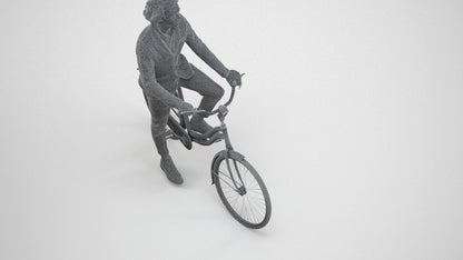 scanned 3D man business cycling, photogrammetry people for Enscape and V-Ray, wireframe three-quarter view