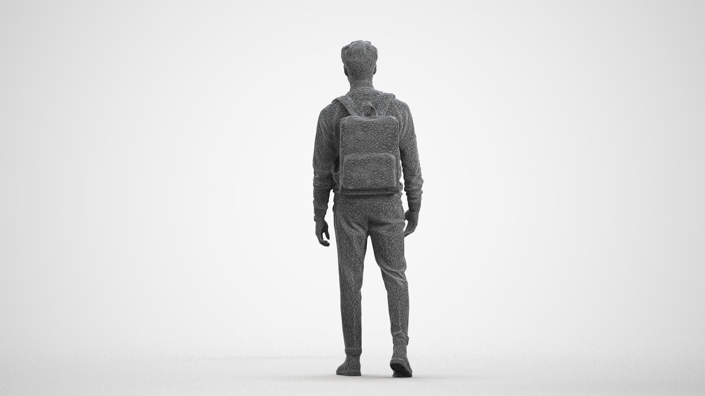 realistic 3D human man casual walking, archviz people FBX OBJ for Blender, wireframe front view