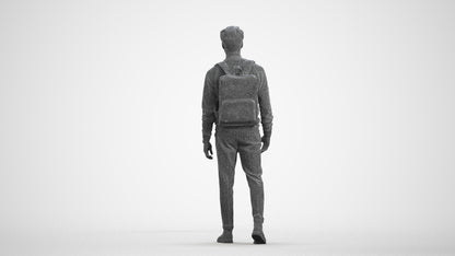 realistic 3D human man casual walking, archviz people FBX OBJ for Blender, wireframe front view