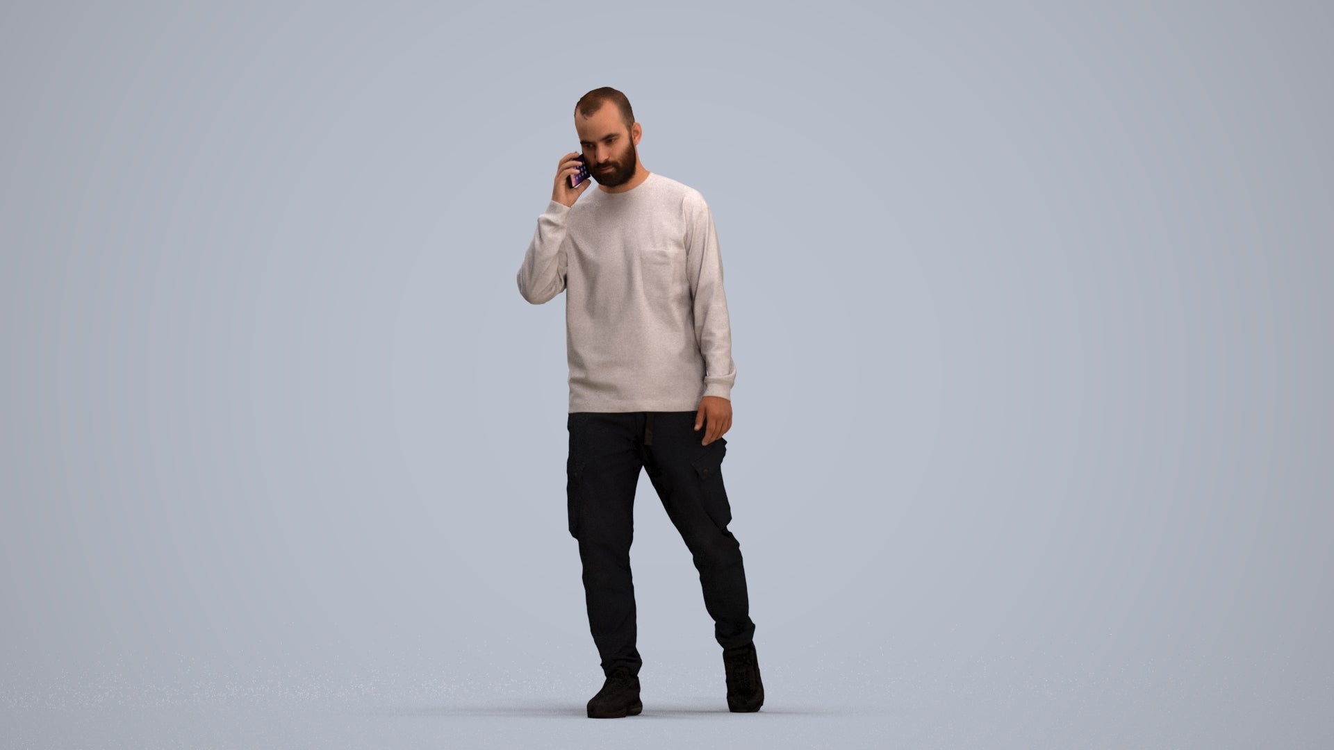 3D scanned man walking casual, photorealistic archviz people for Enscape and SketchUp, standing pose render