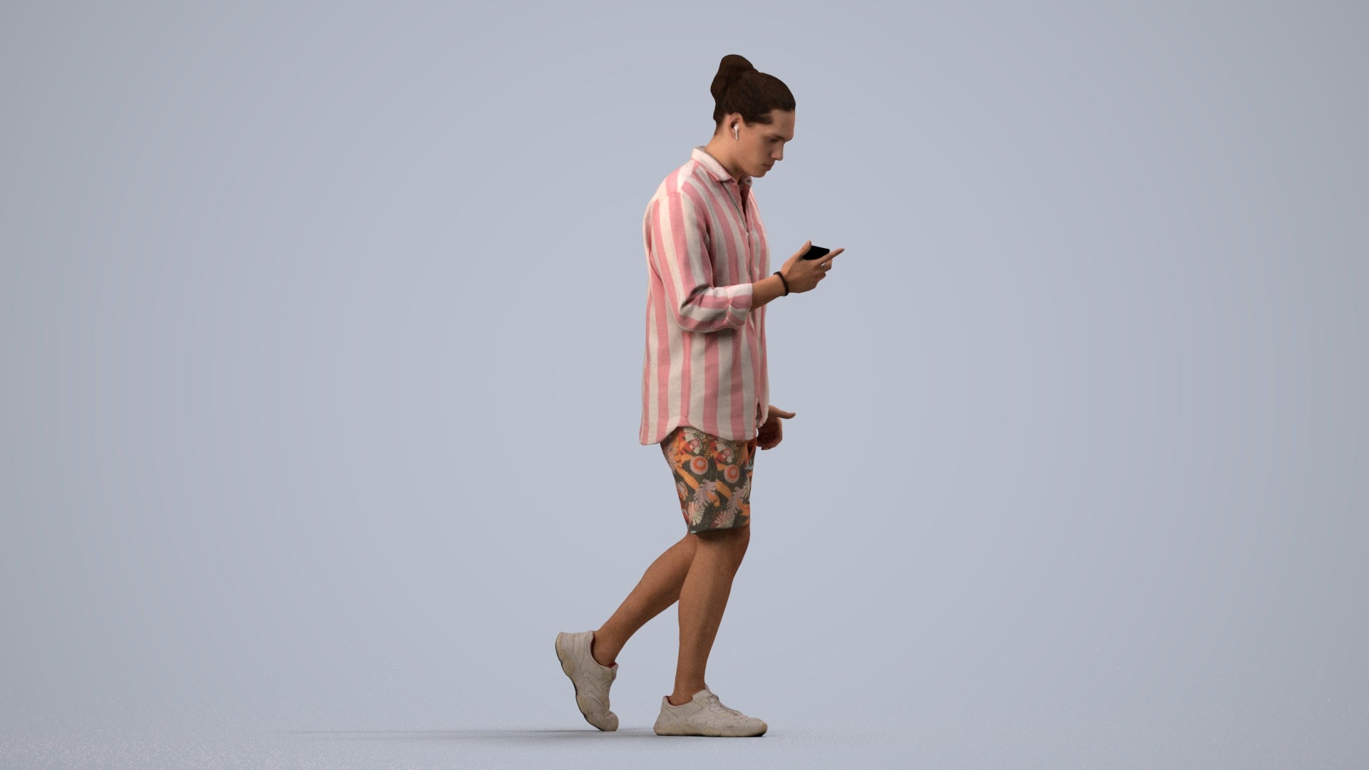 realistic 3D people man casual walking, render-ready for V-Ray and Corona, FBX OBJ, side view render