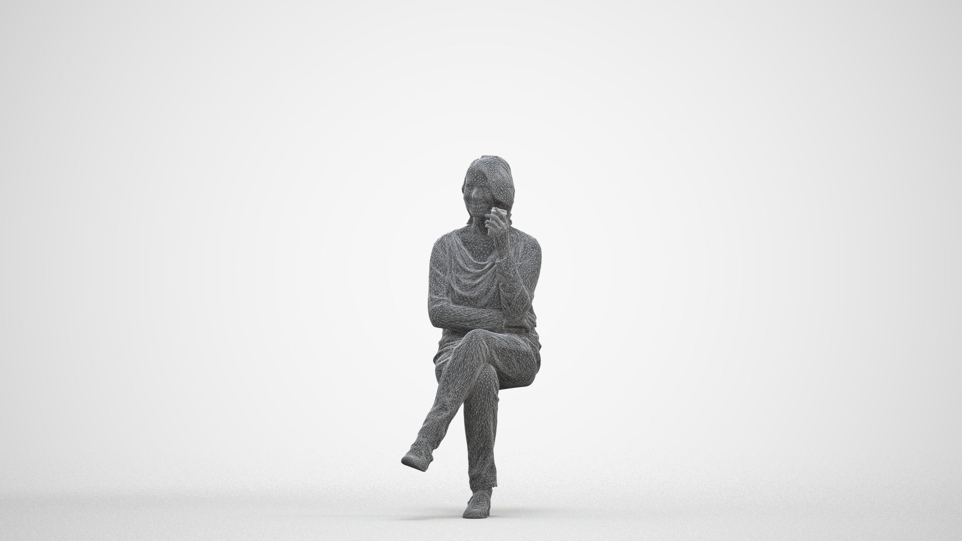 scanned 3D woman casual sitting, photogrammetry people for Enscape and V-Ray, three-quarter front view render