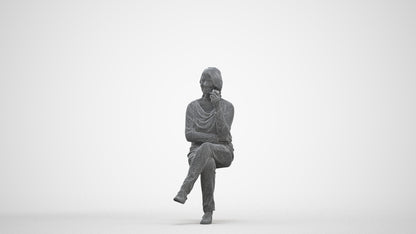 scanned 3D woman casual sitting, photogrammetry people for Enscape and V-Ray, three-quarter front view render