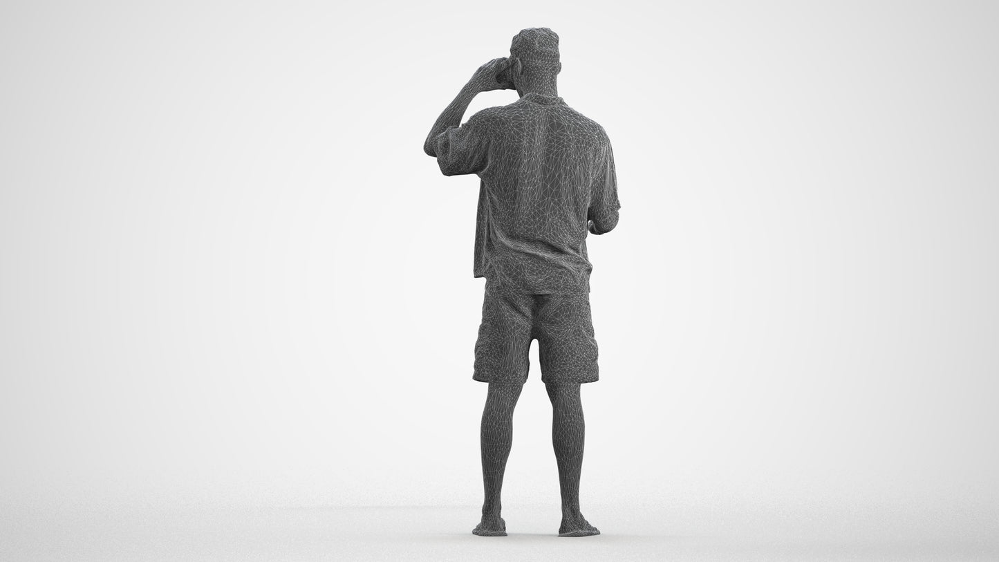 scanned 3D man casual standing, photogrammetry people for Enscape and V-Ray, wireframe front view