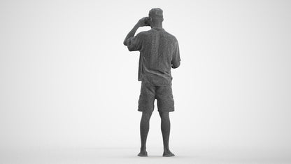 scanned 3D man casual standing, photogrammetry people for Enscape and V-Ray, wireframe front view