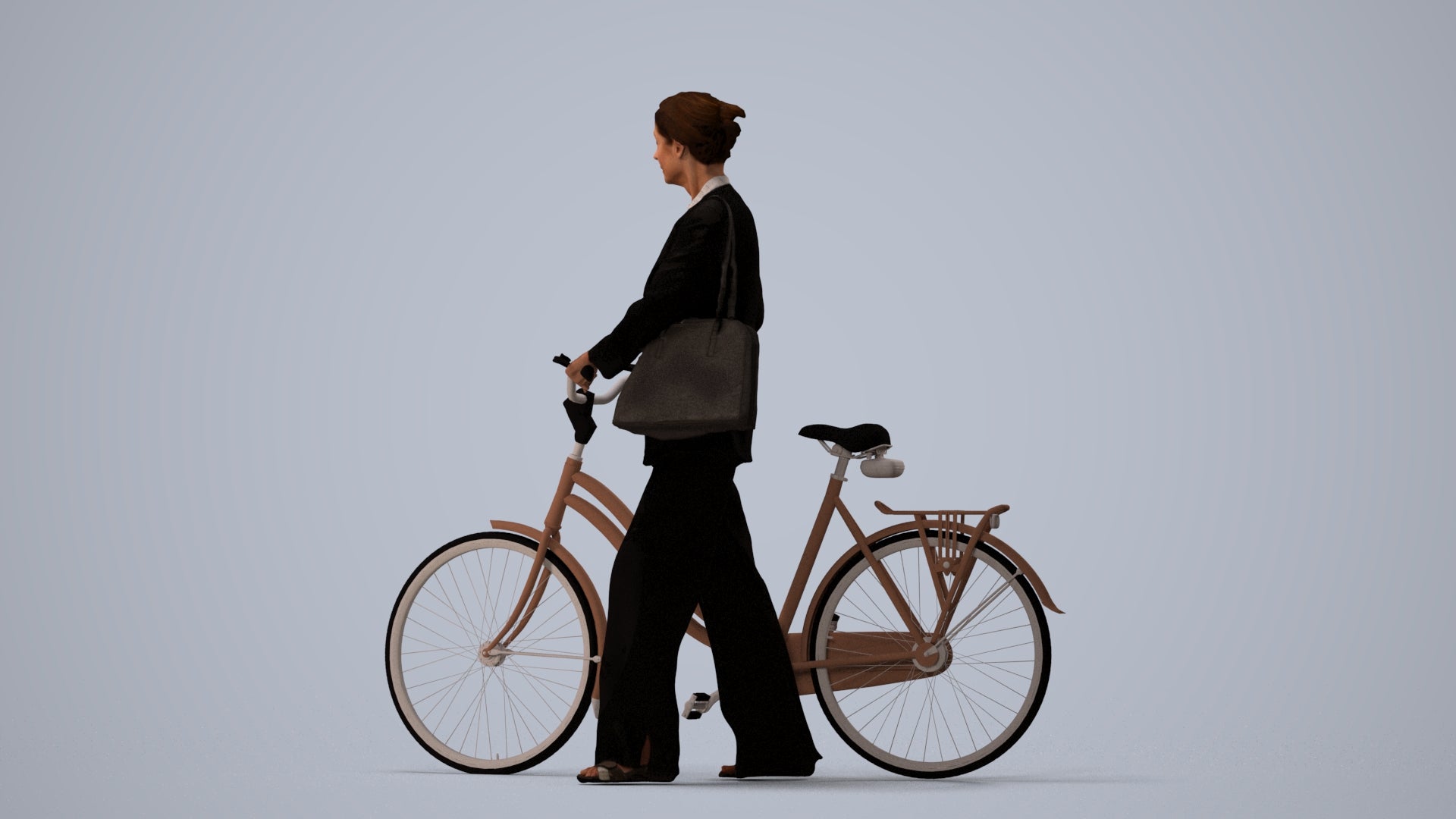 realistic 3D people senior woman business cycling, render-ready for V-Ray and Corona, FBX OBJ, three-quarter view render