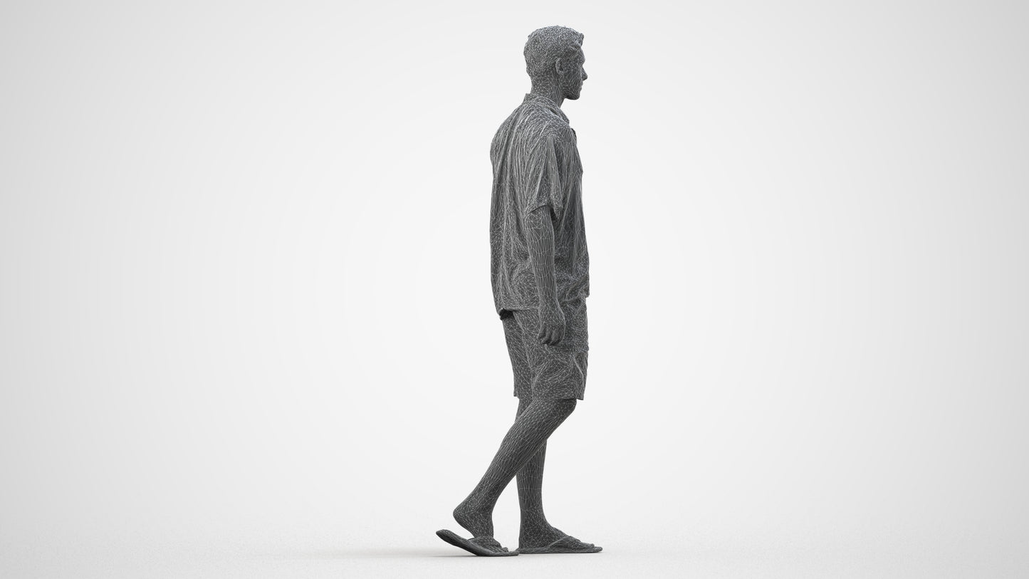 scanned 3D man casual walking, photogrammetry people for Enscape and V-Ray, wireframe side view