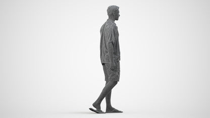 scanned 3D man casual walking, photogrammetry people for Enscape and V-Ray, wireframe side view
