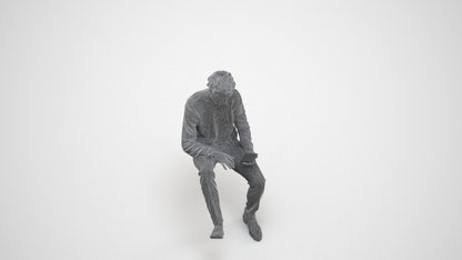realistic 3D man casual sitting, scanned archviz people for Blender and 3ds Max, wireframe three-quarter view