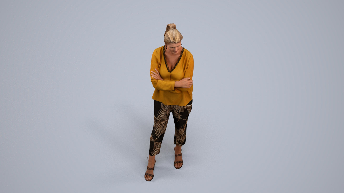 realistic 3D woman casual standing, scanned archviz people for Blender and 3ds Max, back view render
