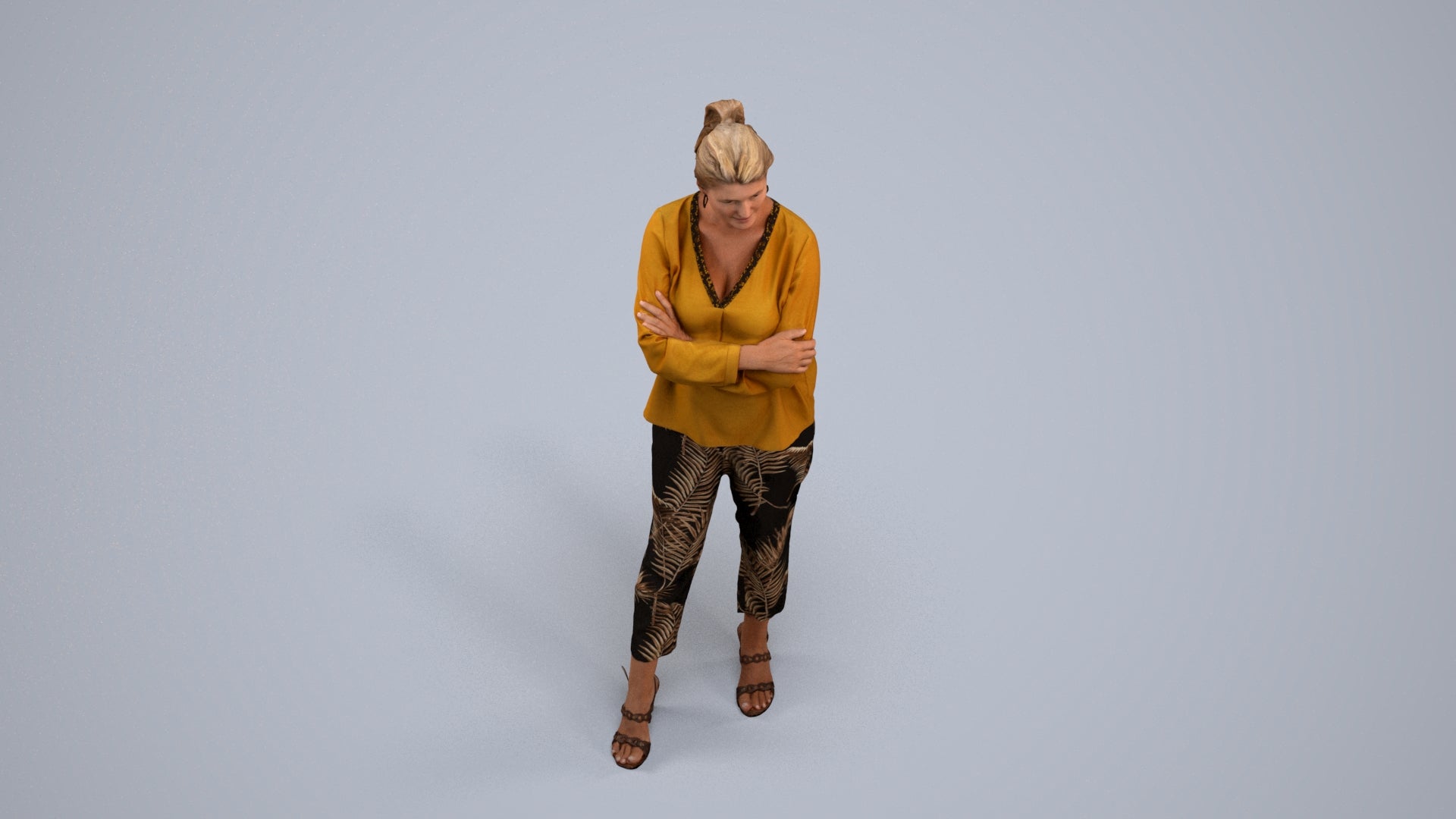 realistic 3D woman casual standing, scanned archviz people for Blender and 3ds Max, back view render