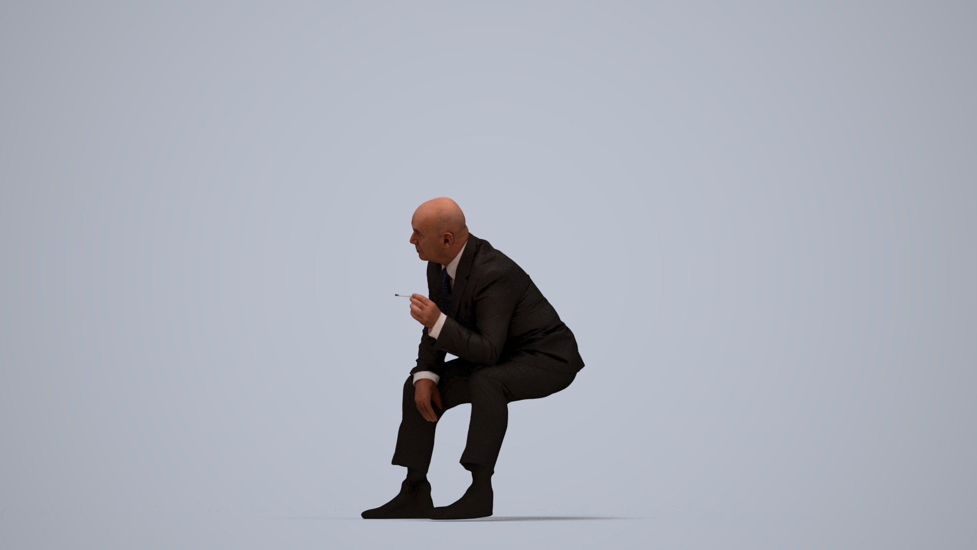 3D human model senior man business, photogrammetry scanned person for archviz, top-down view render