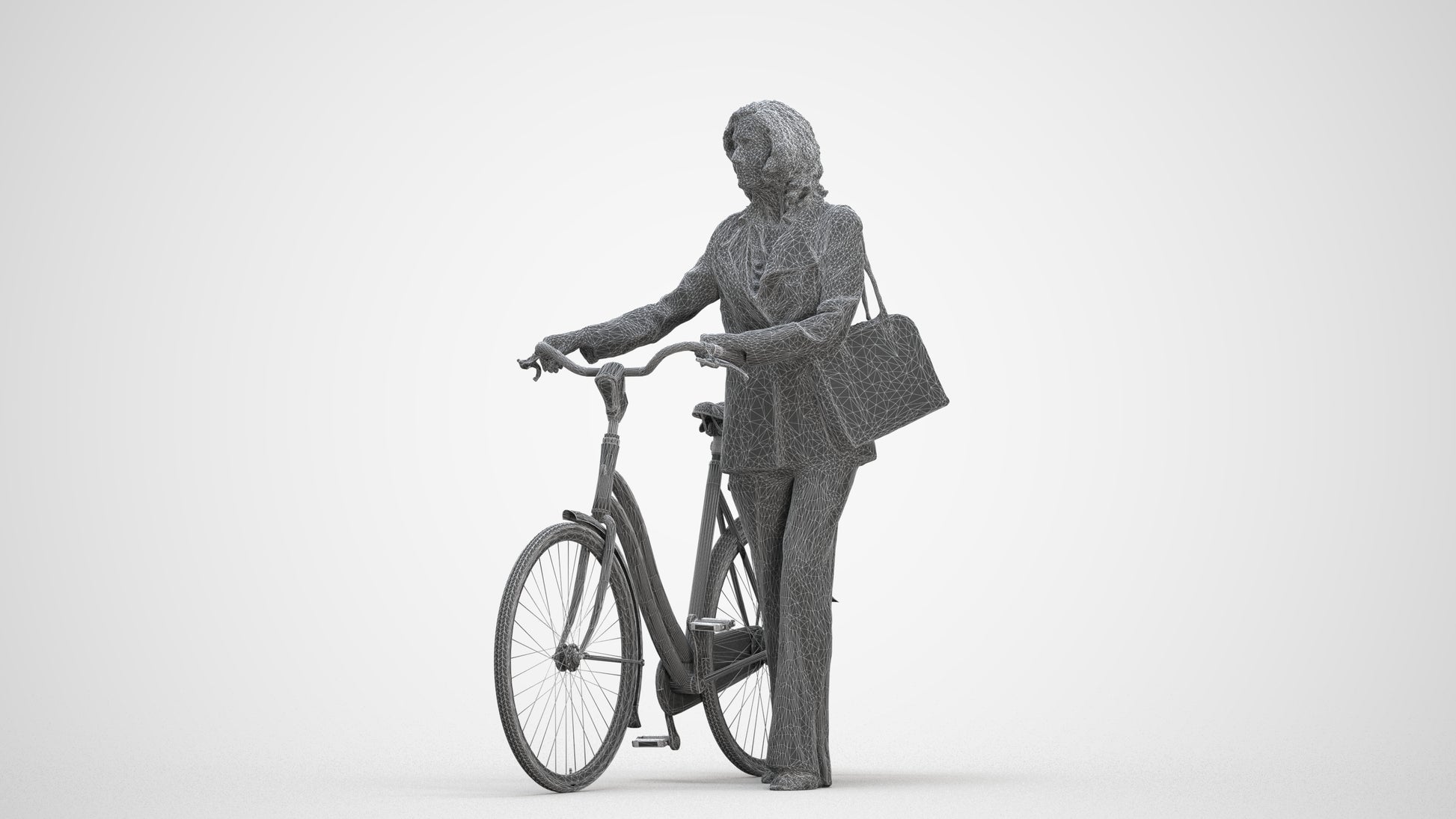 3D scanned senior woman cycling business, photorealistic archviz people for Enscape and SketchUp