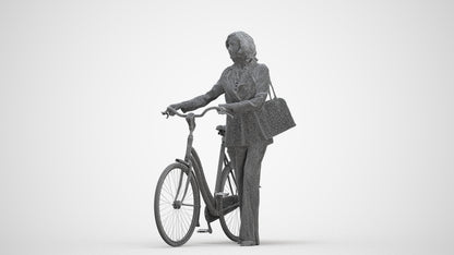3D scanned senior woman cycling business, photorealistic archviz people for Enscape and SketchUp