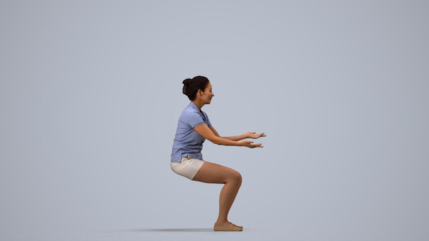 realistic 3D people woman casual sitting, render-ready for V-Ray and Corona, FBX OBJ, side view render