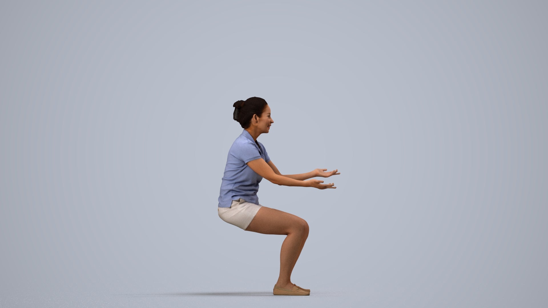 realistic 3D people woman casual sitting, render-ready for V-Ray and Corona, FBX OBJ, side view render