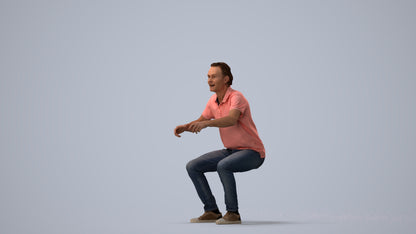 scanned 3D man casual sitting, photogrammetry people for Enscape and V-Ray, three-quarter view render